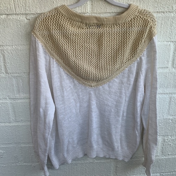 Wildfox Knit Mesh Fish Net White Tan Long Sleeve Sweater sz S - Picture 5 of 5